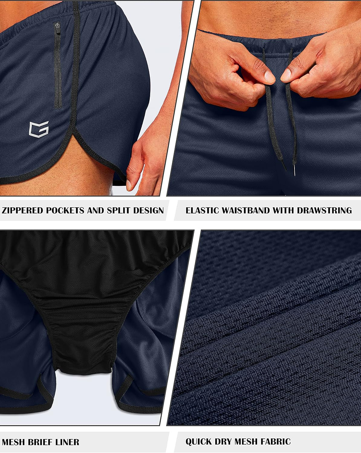 Men'S Running Shorts 3 Inch Quick Dry Gym Athletic Jogging Shorts with Zipper Pockets