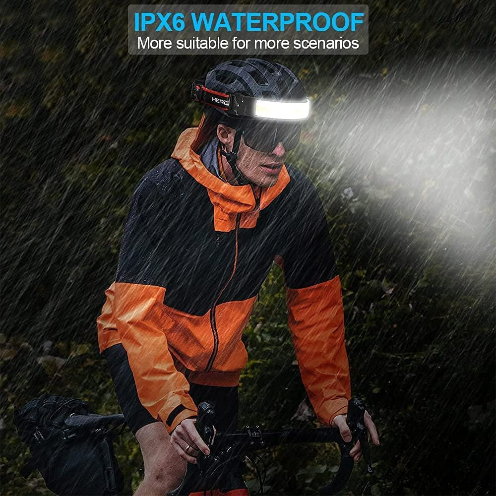 Led Headlamp Rechargeable, 1200LM Headlamp with Power Indicator & 230°Wide-Angle, Super Bright Headlight with Red Taillight & 8 Clip, 3 Mode, Waterproof Lightweight Head Lamp for Hiking Running 2 Pack