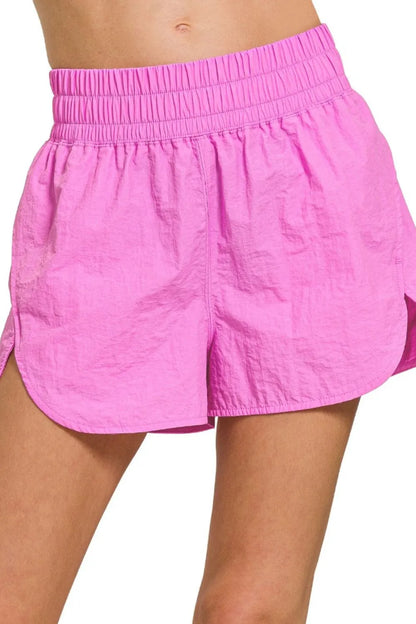 Zenana Windbreaker Smocked Waistband Running Shorts