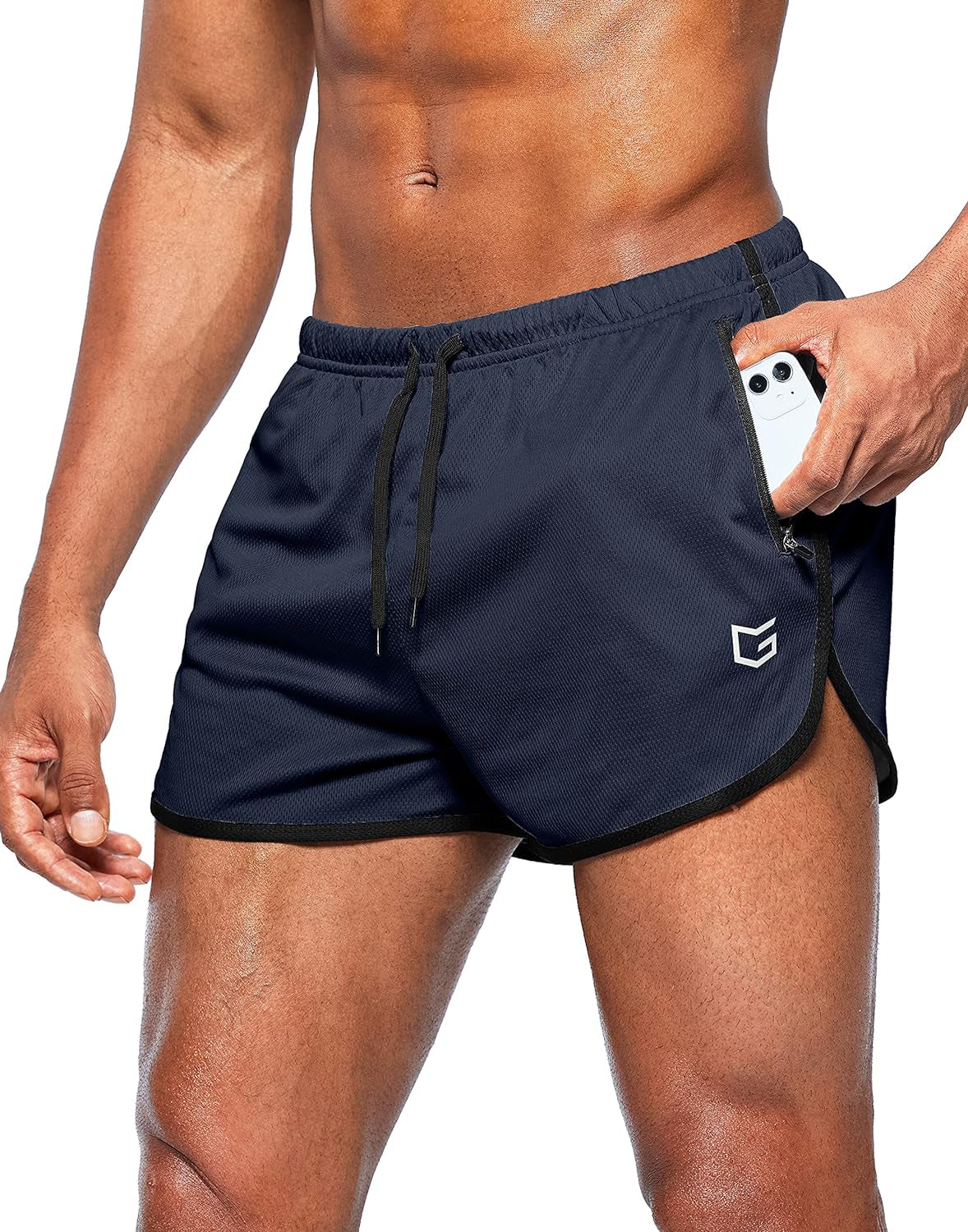 Men'S Running Shorts 3 Inch Quick Dry Gym Athletic Jogging Shorts with Zipper Pockets