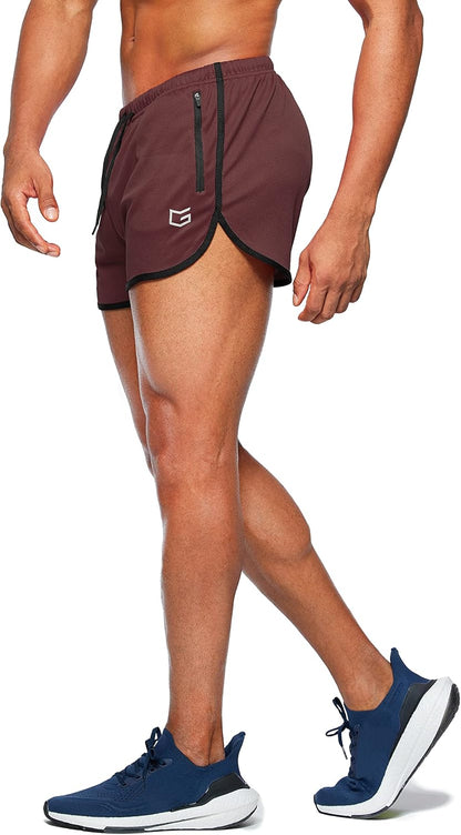 Men'S Running Shorts 3 Inch Quick Dry Gym Athletic Jogging Shorts with Zipper Pockets