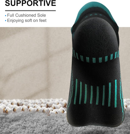 Mens Running Socks 6 Pairs-Athletic Compression Ankle Socks Cushioned for Men Walking-Arch Compression Support