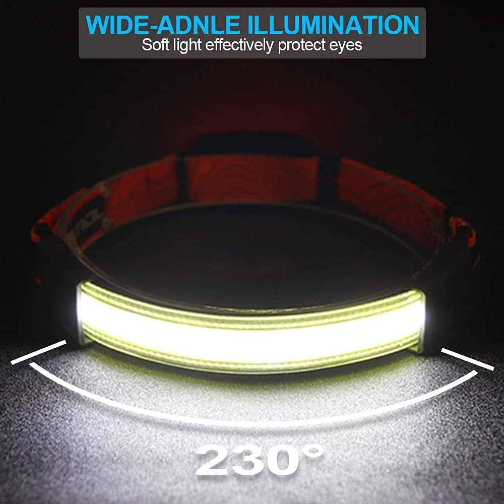 Led Headlamp Rechargeable, 1200LM Headlamp with Power Indicator & 230°Wide-Angle, Super Bright Headlight with Red Taillight & 8 Clip, 3 Mode, Waterproof Lightweight Head Lamp for Hiking Running 2 Pack