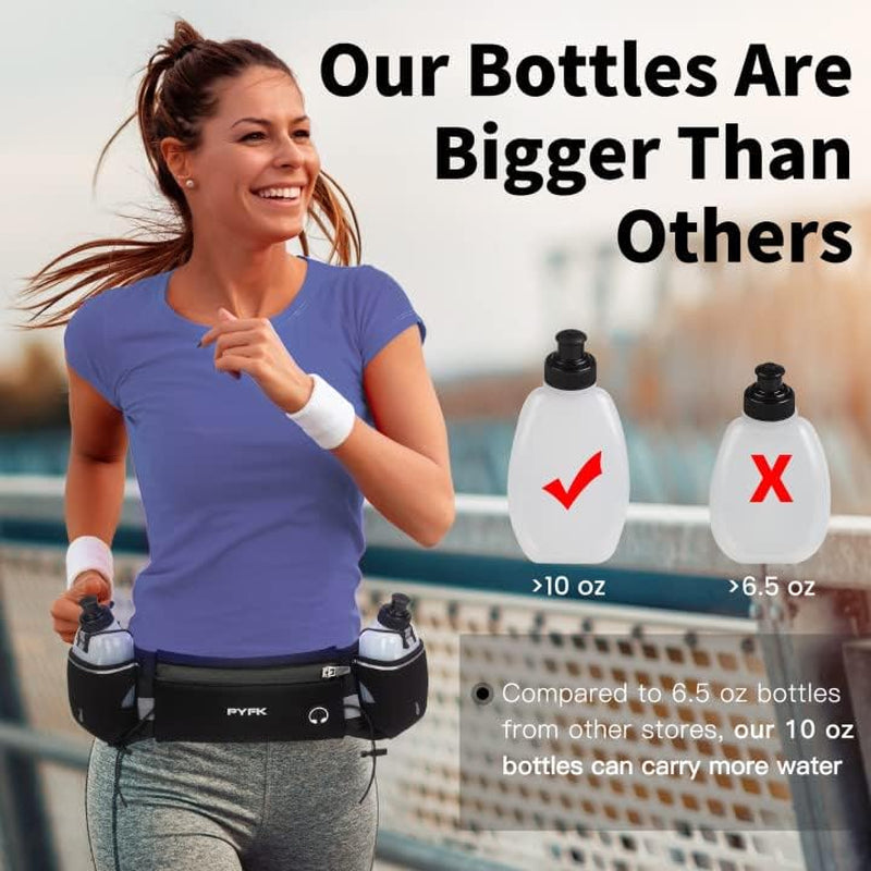 Upgraded Running Belt with Water Bottles, Hydration Belt for Men and Women, Water Bottle Holder Running Pouch Belt, Fanny Pack Fits 7 Inches Phones, Waist Pack for Running Hiking Climbing