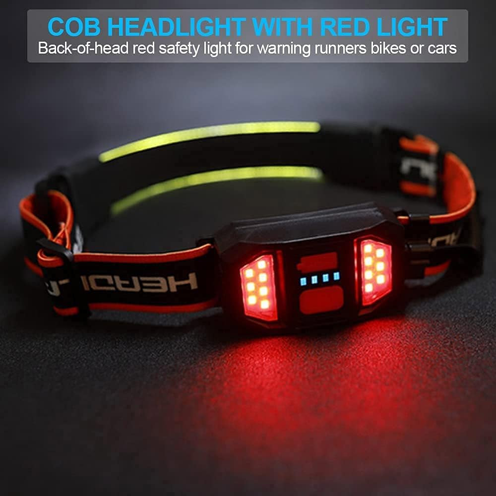 Led Headlamp Rechargeable, 1200LM Headlamp with Power Indicator & 230°Wide-Angle, Super Bright Headlight with Red Taillight & 8 Clip, 3 Mode, Waterproof Lightweight Head Lamp for Hiking Running 2 Pack