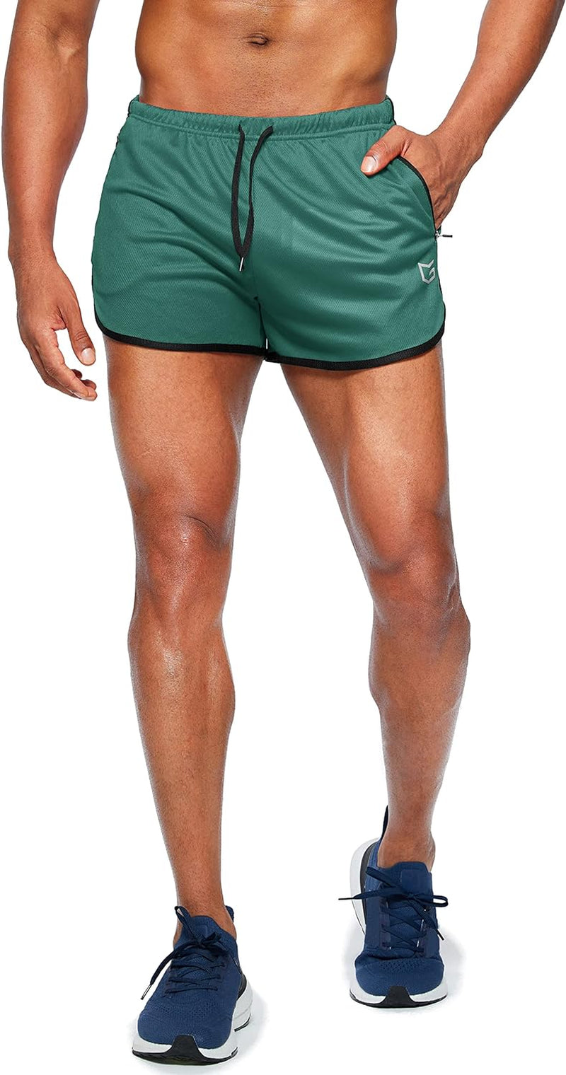 Men'S Running Shorts 3 Inch Quick Dry Gym Athletic Jogging Shorts with Zipper Pockets
