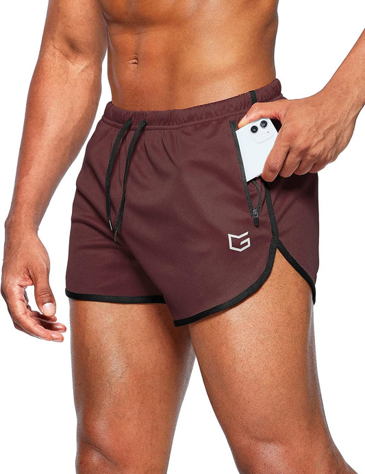 Men'S Running Shorts 3 Inch Quick Dry Gym Athletic Jogging Shorts with Zipper Pockets