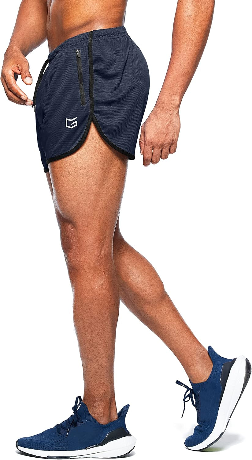 Men'S Running Shorts 3 Inch Quick Dry Gym Athletic Jogging Shorts with Zipper Pockets