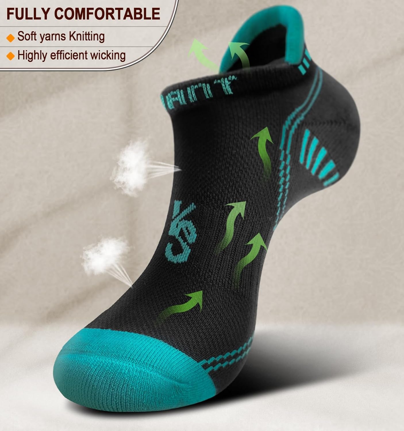 Mens Running Socks 6 Pairs-Athletic Compression Ankle Socks Cushioned for Men Walking-Arch Compression Support