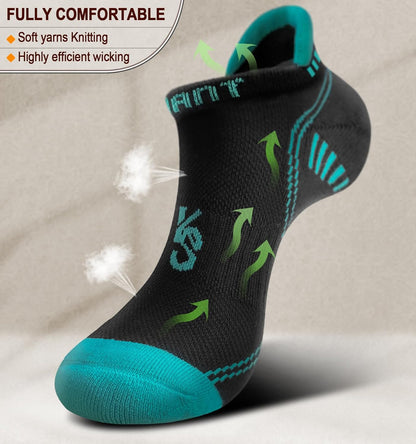 Mens Running Socks 6 Pairs-Athletic Compression Ankle Socks Cushioned for Men Walking-Arch Compression Support