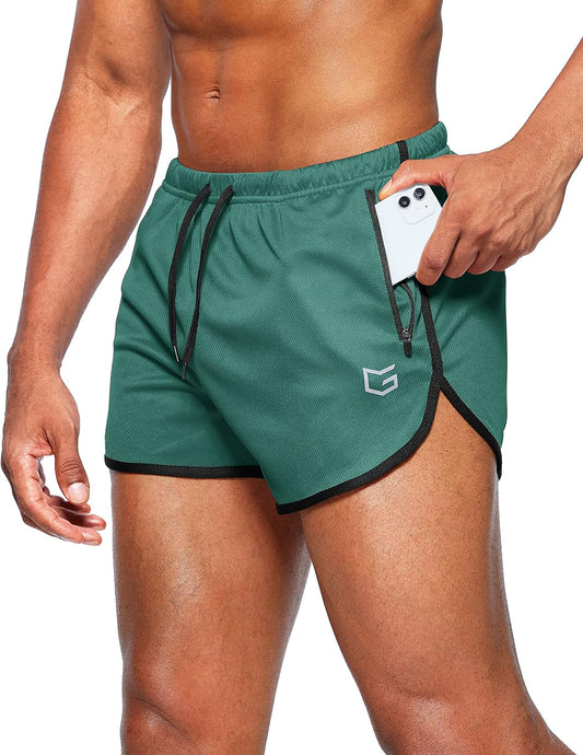 Men'S Running Shorts 3 Inch Quick Dry Gym Athletic Jogging Shorts with Zipper Pockets
